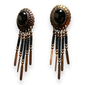 Vintage black bead and steal dangle earrings.